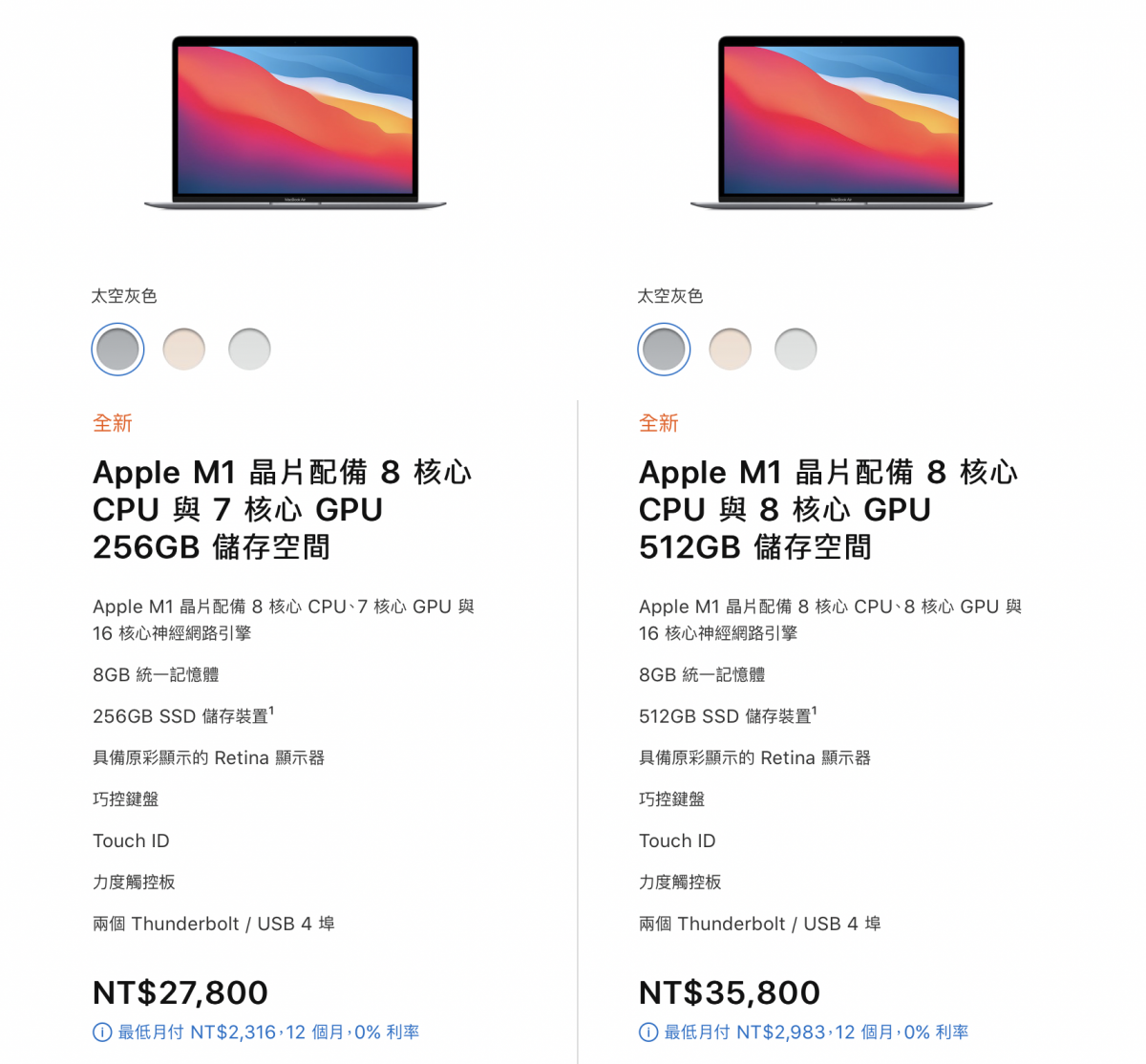 Apple M1 MacBook air價格