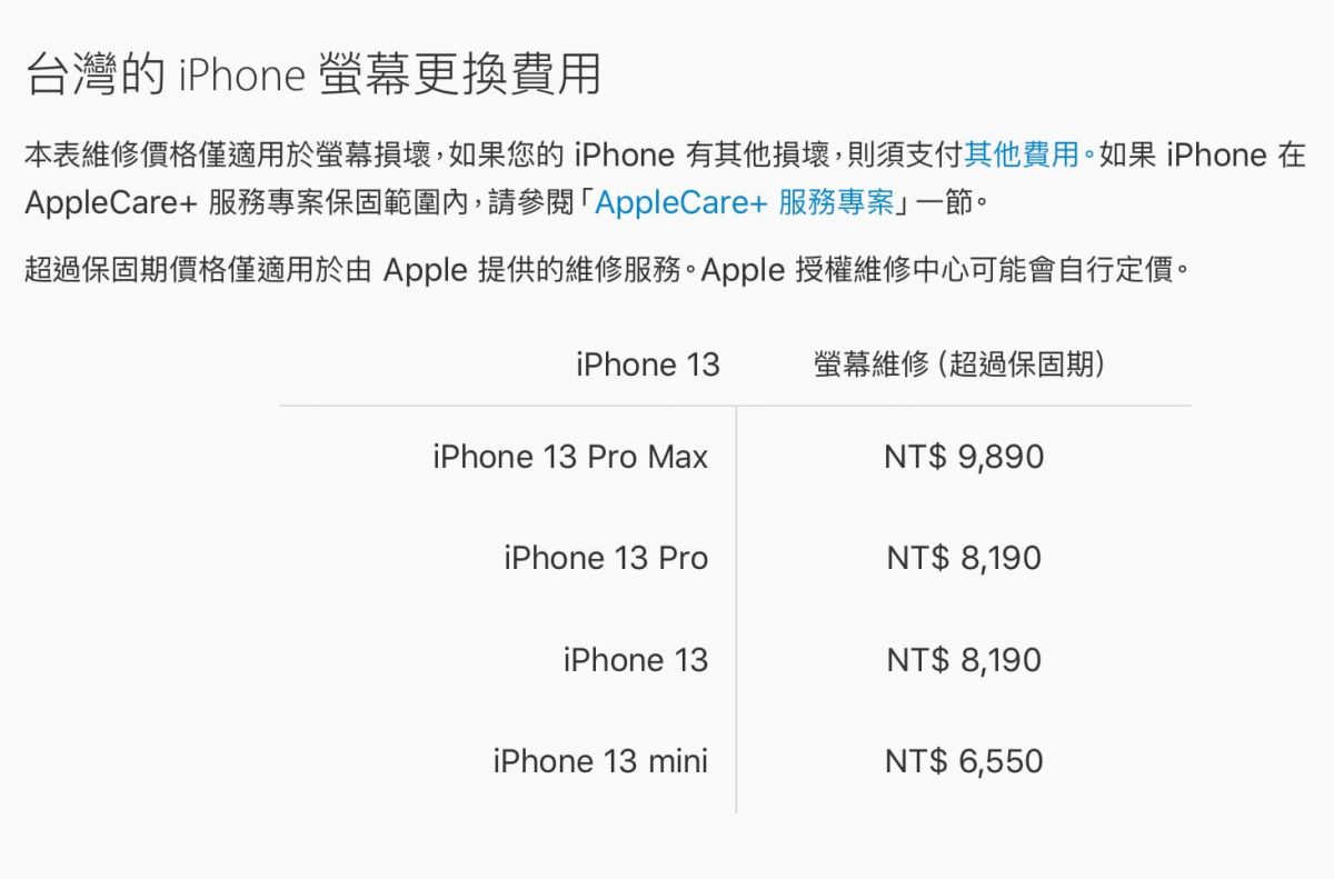 iPhone 13螢幕維修費用